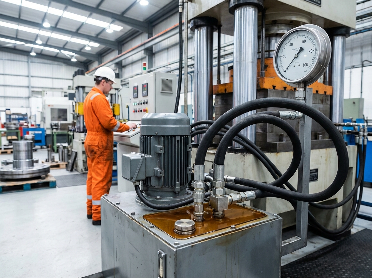 Электрическая маслостанция в работе в цеху - тихая работа от сети 220В/380В без выхлопа в закрытом помещении