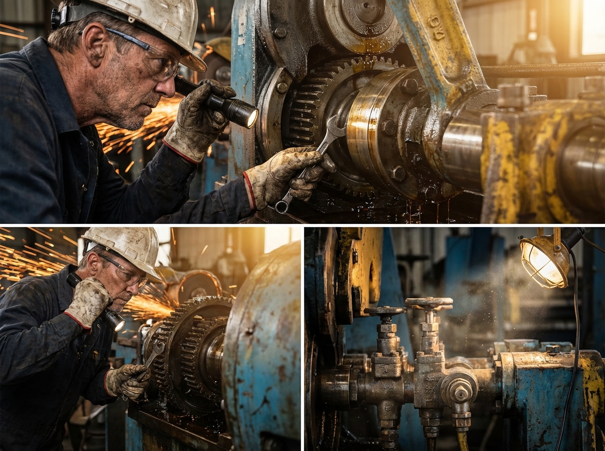 Инженер проверяет гидравлическую маслостанцию.