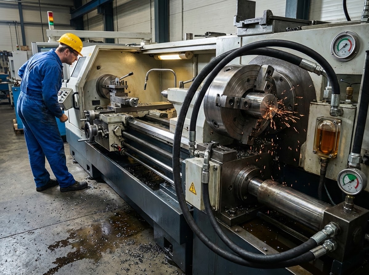 Гидравлика для станков: как не убить оборудование неправильным выбором 1 - Производство гидравлического оборудования Токарный станок с ЧПУ и гидравлическим зажимом патрона в работе - основное применение гидравлики на металлорежущих станках