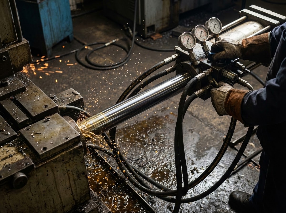 Гидроцилиндр: какой выбрать и не пожалеть 2 - Производство гидравлического оборудования Двухсторонний гидроцилиндр в работе - масло подается поочередно в обе полости для контролируемого движения штока