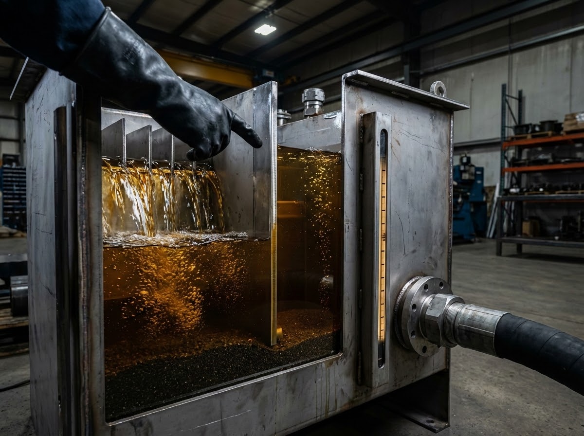 Как устроена маслостанция и почему она работает именно так 2 - Производство гидравлического оборудования Внутреннее устройство гидробака - перегородки разделяют зоны всасывания и слива масла, видны внутренние перегородки и потоки масла