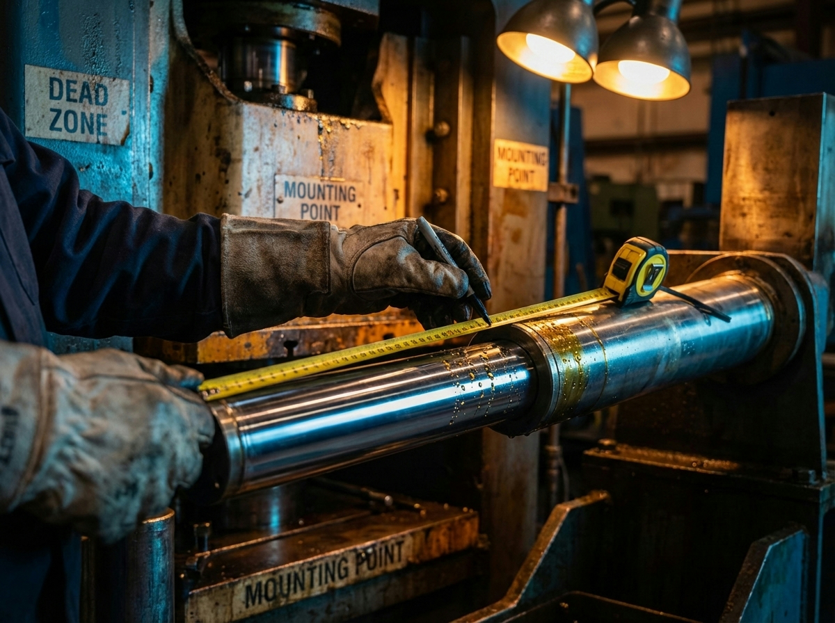 Замер полного хода штока гидроцилиндра с учетом мертвых зон и креплений на прессе