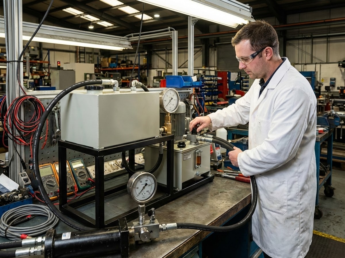 Мини гидростанции: когда размер имеет значение 3 - Производство гидравлического оборудования Испытательный стенд с компактной мини гидростанцией в лаборатории - использование малогабаритной маслостанции в условиях ограниченного пространства