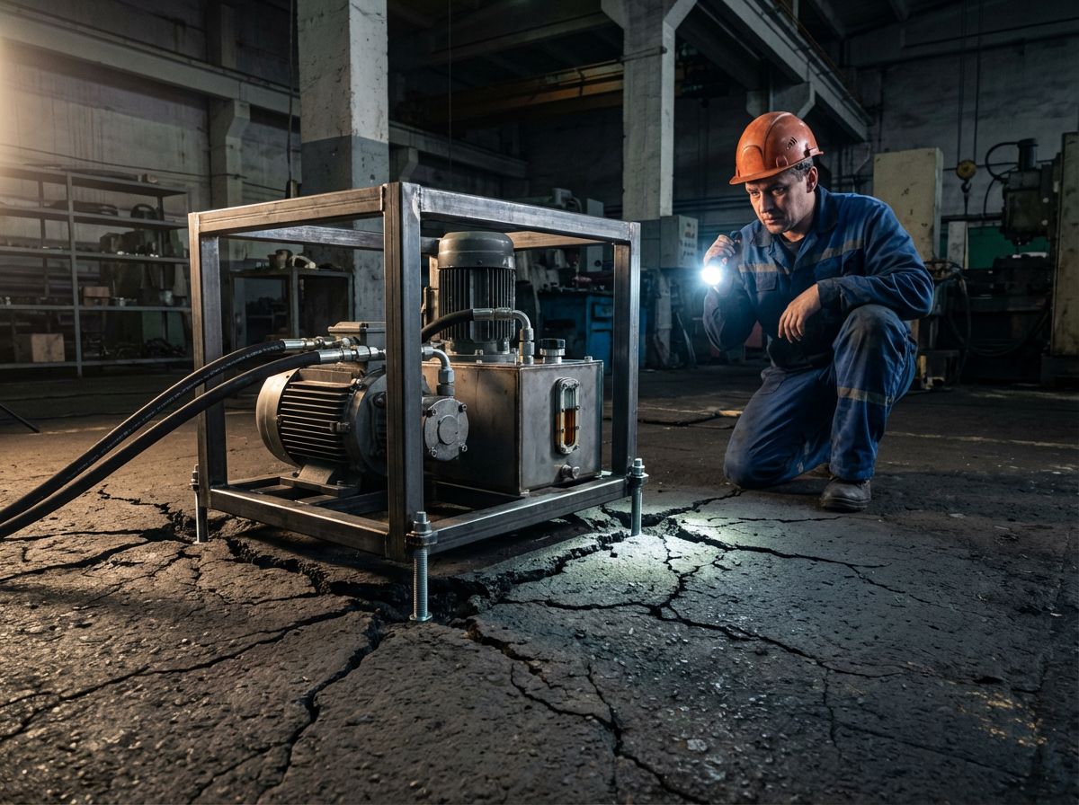 Неправильный монтаж гидростанции на асфальт вместо бетонного фундамента - трещины вокруг болтов крепления через месяц эксплуатации