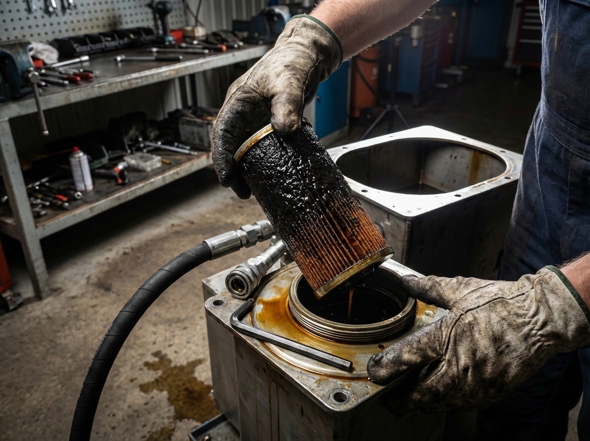 Забитый всасывающий фильтр маслостанции - основная причина потери давления в гидросистеме
