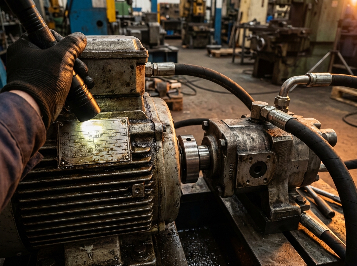 Шильдик электродвигателя с параметрами мощности и оборотов - проверка характеристик мотора для гидростанции