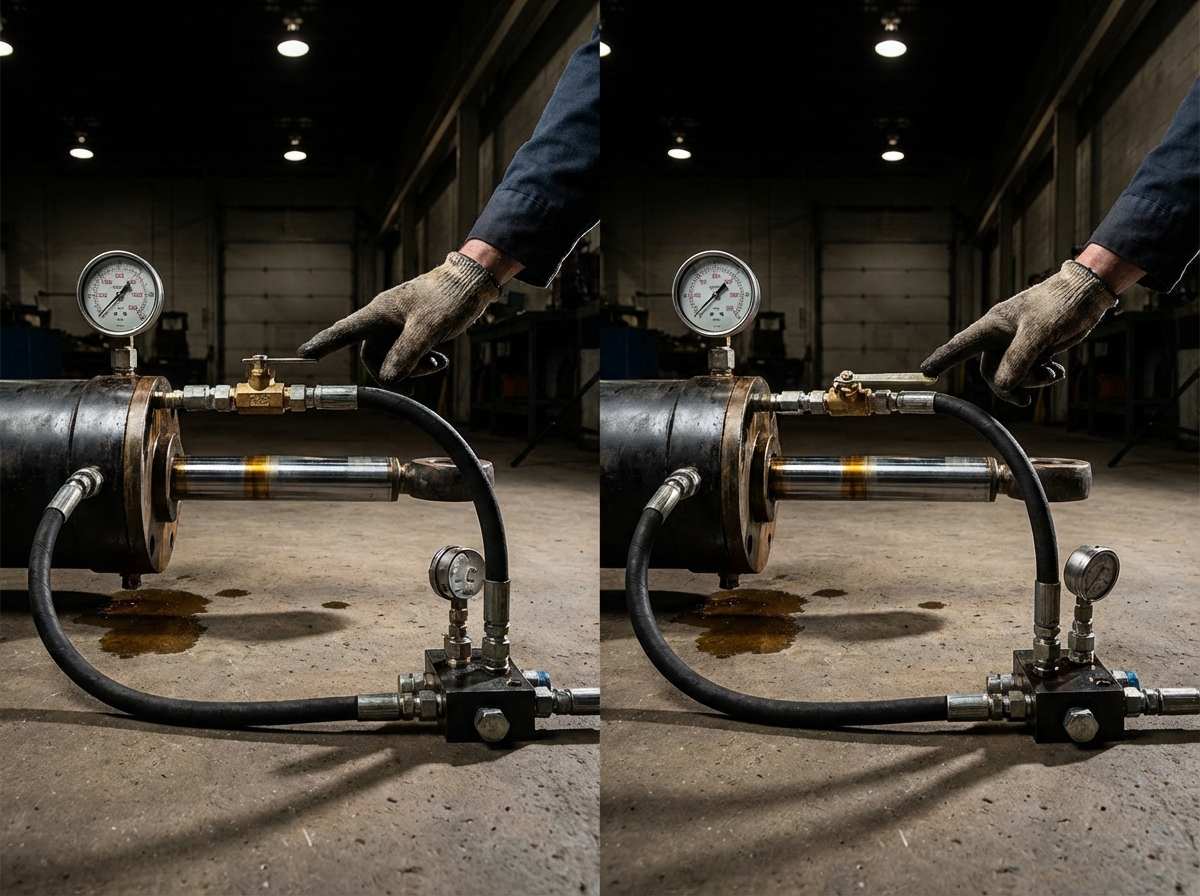 Установка дросселя до и после гидроцилиндра - дросселирование на подаче и на сливе для управления скоростью штока