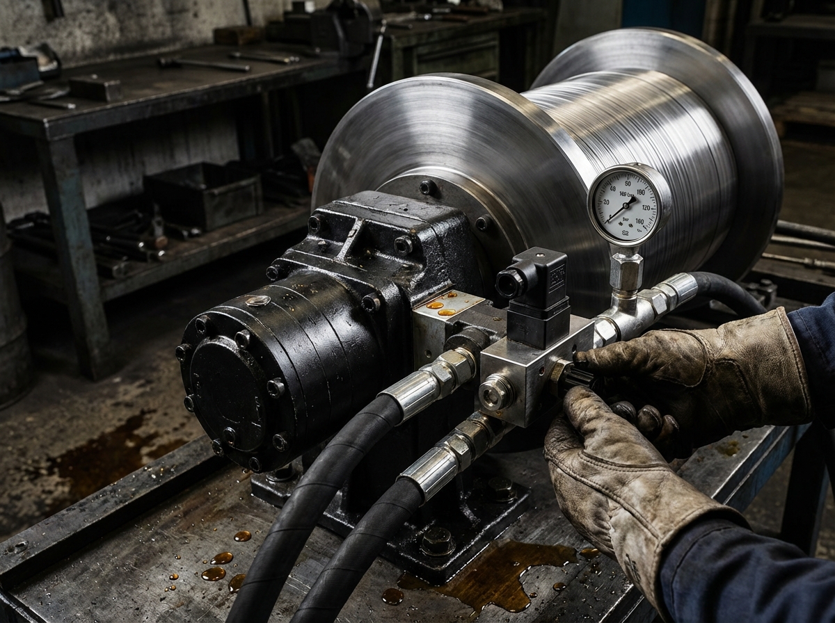 Гидромотор волочильного барабана с пропорциональным клапаном для точной синхронизации скорости при многократном волочении проволоки