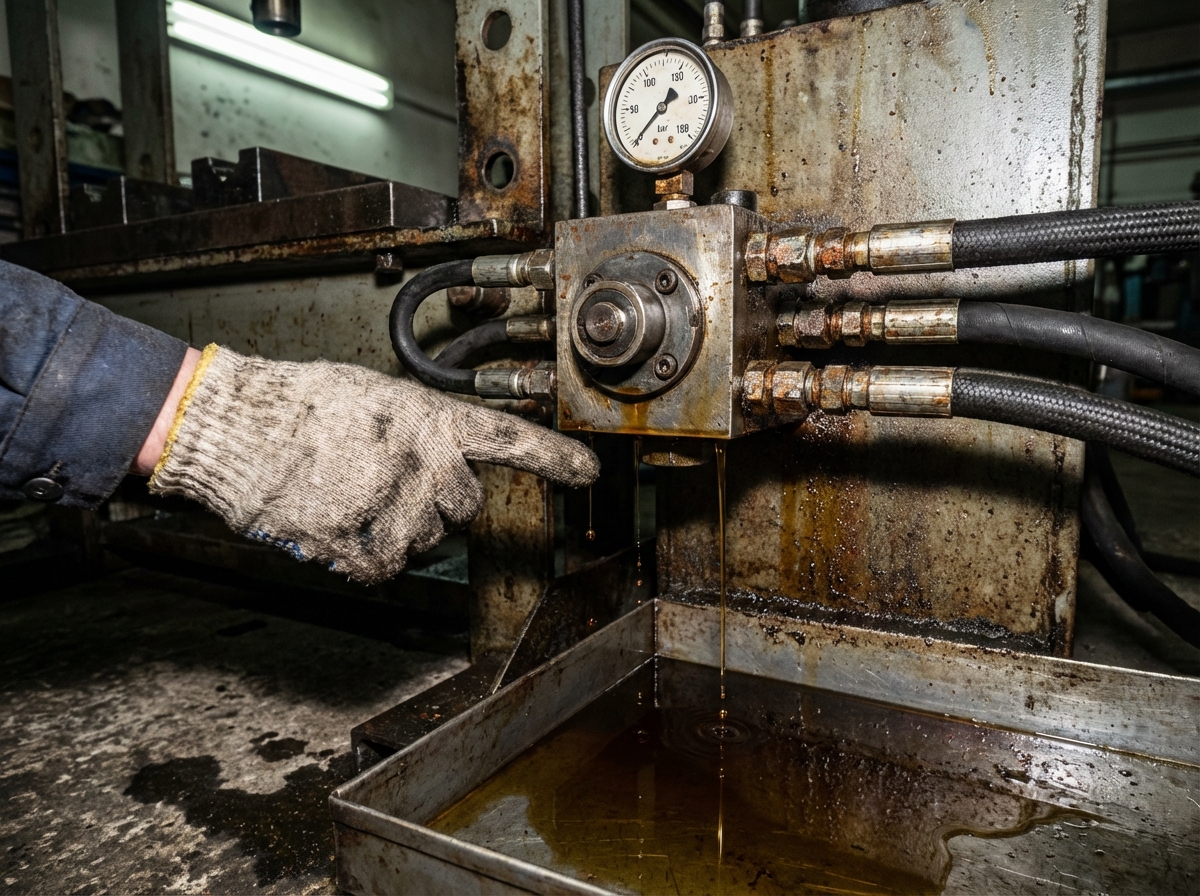 Гидрораспределитель: как выбрать и не пожалеть через месяц работы 3 - Производство гидравлического оборудования Некачественный гидрораспределитель с утечкой масла в нейтральном положении - типичная проблема дешёвых распределителей на прессе