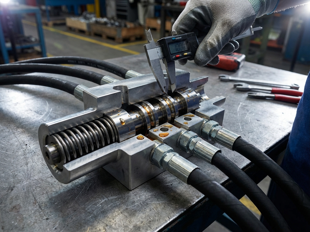 Внутреннее устройство моностабильного распределителя 5/2 - золотник с проточками и возвратная пружина в разрезе корпуса клапана