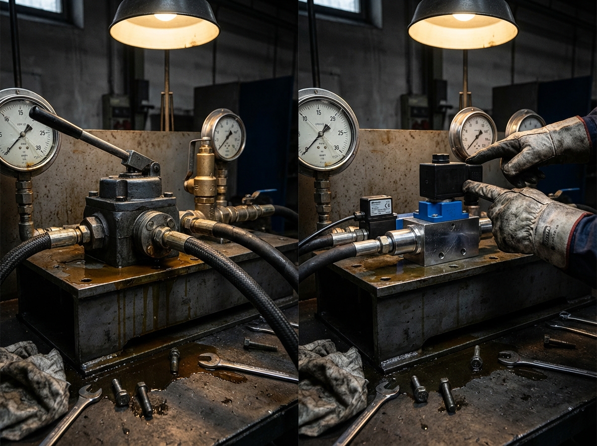 Сравнение обычного гидрораспределителя и пропорционального клапана с электромагнитным управлением