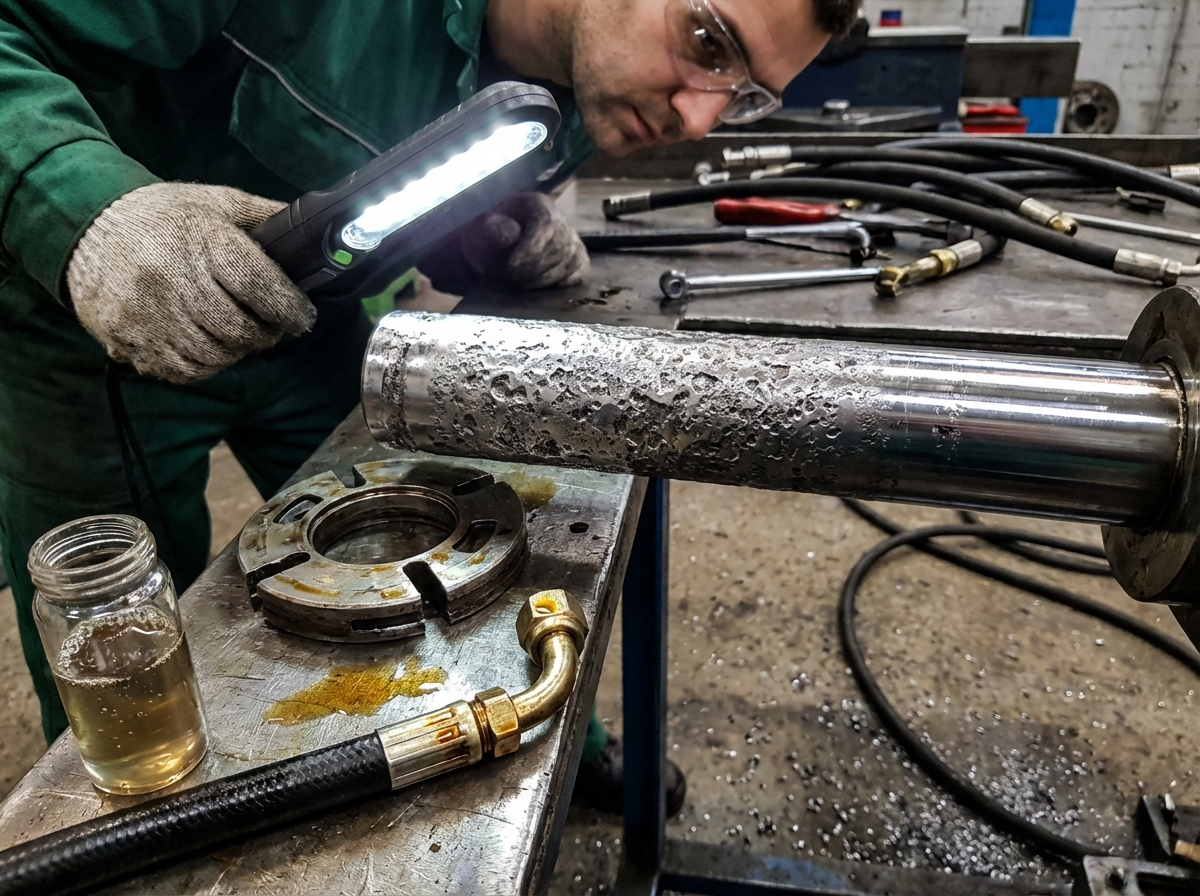 Кавитационные повреждения поверхности поршня гидромотора - результат образования воздушных пузырей при высоких оборотах